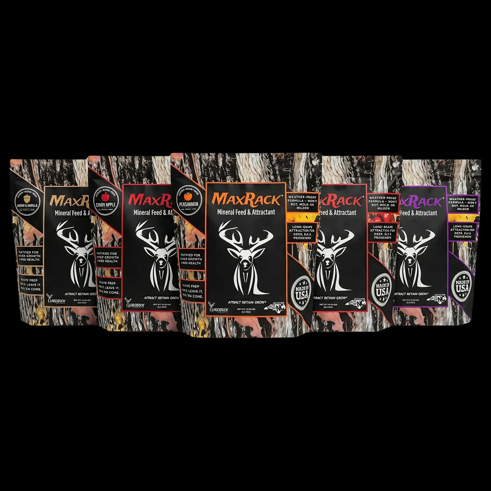Five authentic MaxRack flavors